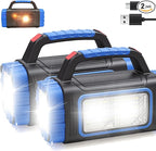 Solar Powered Flashlight Rechargeable, 8 Light Modes 2000mAh Battery 3000 Lumens USB LED Handheld Flashlights, Multi-Function Flashlight for Emergency Spotlight Camping Lantern Hiking (BLUE)2PCS