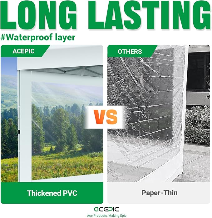 Clear Canopy Sidewalls for 10x10 Pop Up Tent, Transparent Window Curtain Cloth, 8 Mil PVC Enclosure Fabric with Zipper, Black (3Pack Sidewalls Only, Not Included Frame&Top)