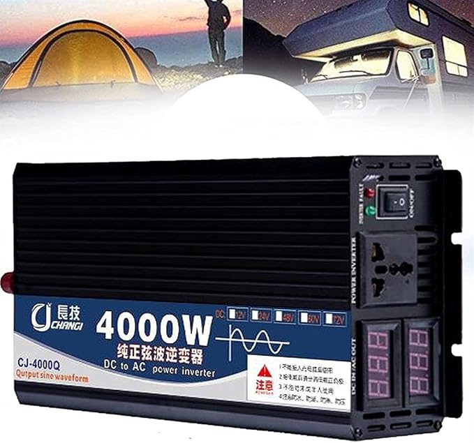 3000W 4000W 5000W Pure Sine Car Inverter Power Voltage Converter DC 12V/24V/48V/60V/72V to 110V / 220V 230V AC Pure Sine Wave Inverter Transformer Converter for Camping RV (Color : 60Vto220V, Size :
