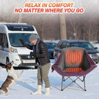 CAMPHILL Heated Camping Chairs,Oversized Padded Heating Lawn Chair with Cup Holder,Wide&Thick,Heavy Duty Folding for Patio,Tailgates,and Sports,Battery NOT Included,Purple