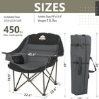 Oversized XL Padded Camping Chair Set of 2 Wide Heavy Duty Lawn Chairs Support 450 LBS Portable Folding Gaint Camp Chair for Outdoor Outside Sports Baseball Soccer-Black and Grey