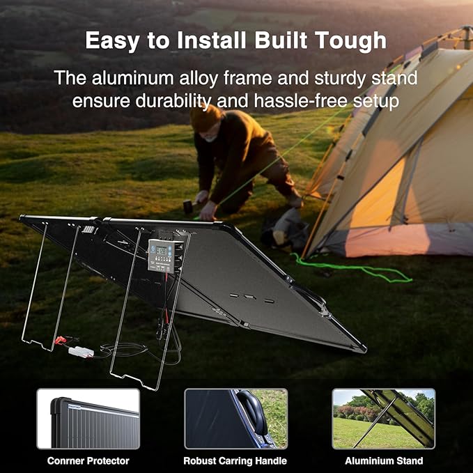 ACOPOWER 200W Mono Lightweight Portable Solar Panel Kit, 200 Watt Solar Suitcase, Waterproof 20A 12V LCD Charge Controller for Camping , RV, Black