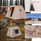 UNISTRENGH Waterproof Cotton Canvas Cabin Tent 4 Season Outdoor Family Camping Tent Shelters with Awning & Extra Wide Mesh Doors