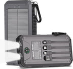 Solar Charger 20,000mAh, Portable Power Bank, 4 Cables Outdoor Waterproof External Backup Phone Charger with USB-C for Cell Phones, Solar Battery Pack with Dual Flashlight for Camping