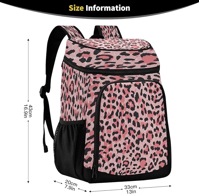 Leopard Pink Cooler Backpack Insulated Waterproof Leak Proof Beach Cooler Bag Lightweight Lunch Picnic Camping Backpack Cooler for Men and Women