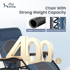 PHI VILLA XXL Oversized Padded Zero Gravity Chair, Foldable Patio Recliner, 30" Wide Seat Anti Gravity Lounger with Cup Holder, Support 400 LBS (Blue Accent)