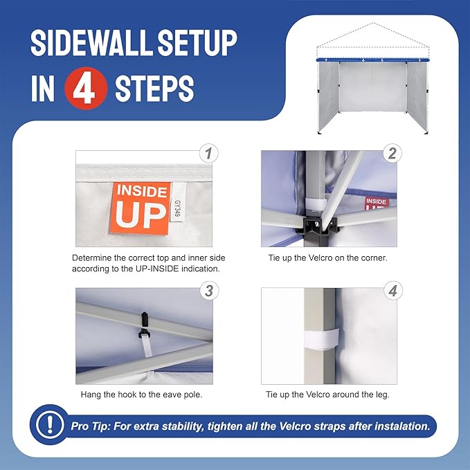CROWN SHADES 8x8 Canopy Sidewalls (4pck) - Replacement Walls for 8x8 Gazebo, Event Shelter Accessories - Blue