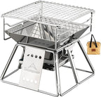 CAMPINGMOON X-MINI Small Size Portable Fire Pit, Mini Stainless Steel Tabletop Fire Pit Charcoal Grills for Camping, Solo Outdoor Cooking, Hiking BBQ Backpacking, with Carry Bag 7.5 inch