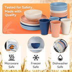 Wheat Straw Dinnerware Sets,64-Piece Plates and Bowls Sets for 8-Unbreakable,Reusable Plastic Dish Set-Dinner Plate/Dessert Plate/Cereal Bowl/Cup/Utensils-Dishwasher Safe 64P-Oecan Coral