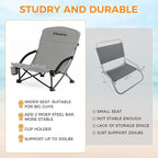 KingCamp Low Beach Chairs, Folding Portable Chair for Adults Lightweight Extra Wide Seat 300lbs Heavy Duty Oversized Backpack, Carry Bag for Camping