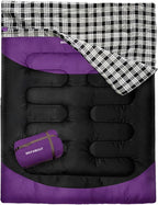 Double Sleeping Bag for Adults Machine Washable 2 Person Camping Sleeping Bag Queen Size Waterproof with Compression Sack for Cold Weather 3-4 Seasons