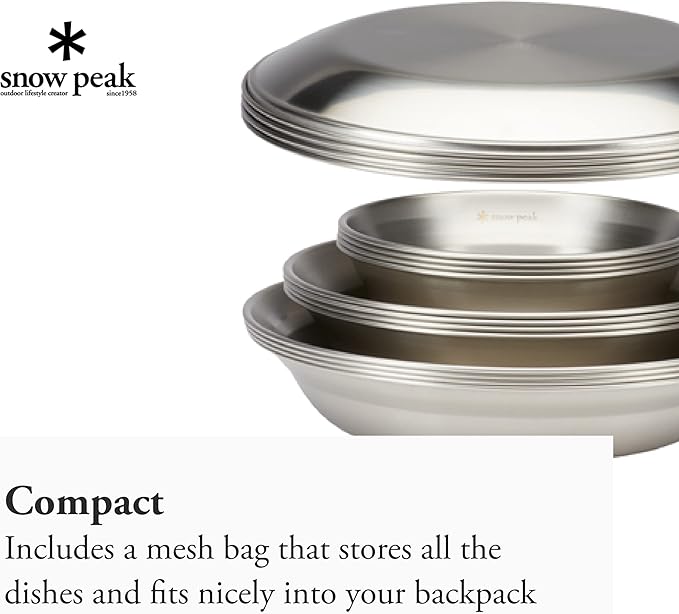 Snow Peak Large Tableware Family Set, Dishes, Plates, Medium and Large Bowls, 16 Piece Set