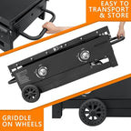 SKOK Foldable Gas Griddle-28 Inch Outdoor Propane Griddle, Portable Flat Top Gas Grill -30000 BTU Propane Fuelled, 2 Burners Table Top Griddle Station with Side Shelves