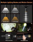 SKYFIRE 3000 Lumens Headlamp Rechargeable, LED Headlamp High Lumens with Motion Sensor, 7500mAh Battery Waterproof Head Light for Adults, 13 Modes Zoomable Headlamp for Camping Hunting Running Cycling