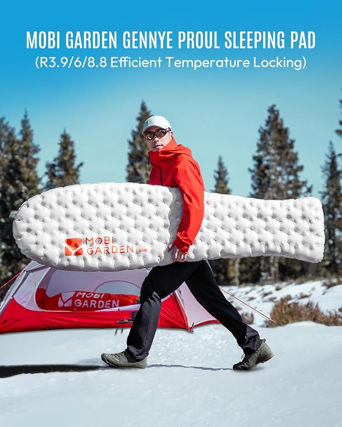 Mobi Garden Gennye Pro Ultralight Mummy Sleeping Pad, R-Value 3.9 Cold Weather Backpacking Mat, Compact Inflatable Air Mattress with Thermal Reflective Tech for Winter Alpinism, Noise Reduction Design