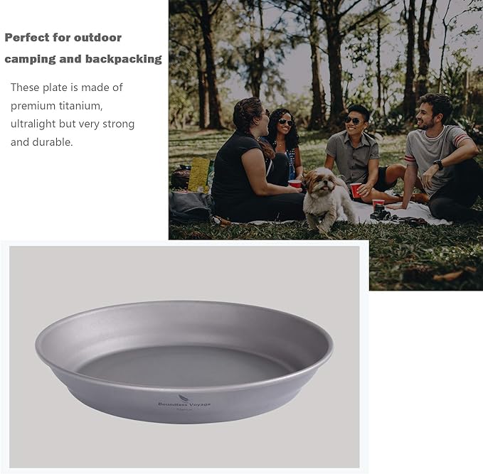 Boundless Voyage Ultralight Titanium Bowl Pan Plate Dish with Carry Bag Outdoor Camping Portable Tableware Cookware ((Plate-M)-Ti15167B)