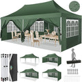COBIZI 10x20 Pop Up Canopy Tent with Sidewalls,Party Tent Outdoor Gazebos, Waterproof & UV50+,3 Adjustable Heights,Higher Frame Design - Extra Tall for Parties Backyard,Weddings,Markets, Green