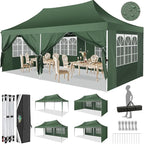 COBIZI 10x20 Pop Up Canopy Tent with Sidewalls,Party Tent Outdoor Gazebos, Waterproof & UV50+,3 Adjustable Heights,Higher Frame Design - Extra Tall for Parties Backyard,Weddings,Markets, Green