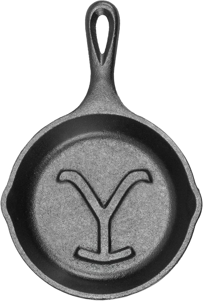 Lodge Pre-Seasoned Yellowstone Stamped Cast Iron Cookware - Signature Teardrop Handle - Use in the Oven, on the Stove, on the Grill, or Over a Campfire - Power Y 5 Inch Skillet