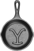 Lodge Pre-Seasoned Yellowstone Stamped Cast Iron Cookware - Signature Teardrop Handle - Use in the Oven, on the Stove, on the Grill, or Over a Campfire - Power Y 5 Inch Skillet