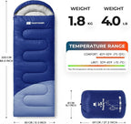 Sleeping Bag for Adults Warm Weather, Compact Lightweight Backpacking Sleeping Bag with Compression Sack, Camping Essentials Gear for Hiking Travel Climbing Outdoor & Indoor Use