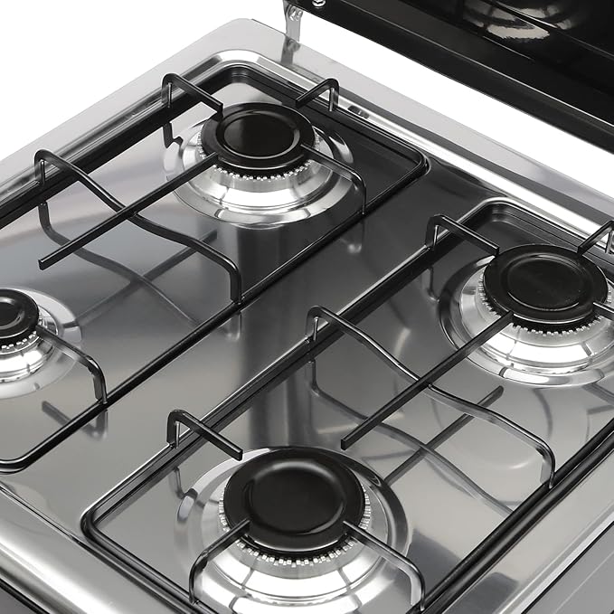 4 Burner Gas Stove Portable Outdoor Stove with Removable Storage Stand, Heavy Duty Stainless Steel Propane Gas Cooker with Wind Blocking Cover for Camping Picnic Home RV Cooking (no hose)