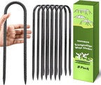 12 Inch 8 Pack Ground Anchors Heavy Duty Rebar Stakes Garden Stakes U Hook Galvanized Steel Ground Stakes Tent Stakes Trampoline Stakes, for Camping Tents Soccer Goals, Black