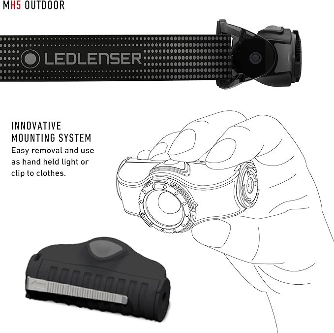 Ledlenser MH5 Rechargeable Outdoor Headlamp - Black, 400 Lumens - Ultra-Lightweight Design with Detachable Lamp Head - Advanced Focus System