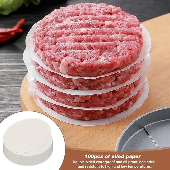 Mini Burger Press with 100 Patty Papers,Meat Patty Maker Round Shape Hamburger Meat Beef Grill Burger Press for Hamburger,Barbecue,Picnic,Camping,Three 2.56-inch molds