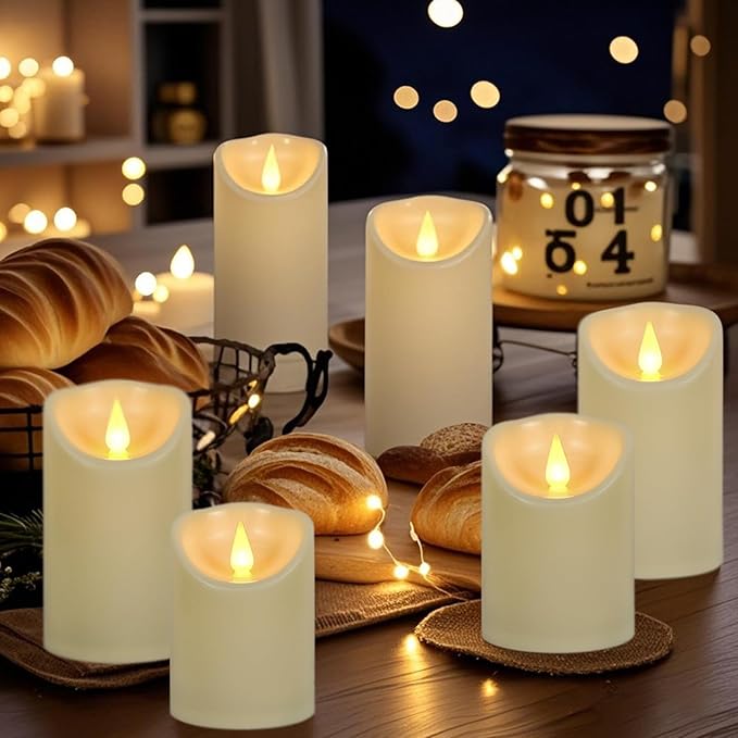 Wondise Flameless Candles with Remote, Set of 6 Battery Operated Flickering Flameless Candles with Timer 2/4/6/8H, Ivory Plastic LED Candles for Home Decor Wedding Christmas Decorations