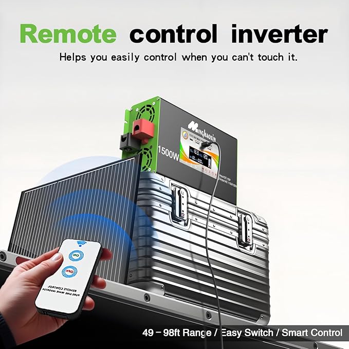 1500W Pure Sine Wave Power Inverter - Car Power Inverter 12v to 110v,Converter with 2 AC Outlets,3000W Peak,LCD Display,Remote Control,Power Inverters for Vehicles,Converter for RV,Truck,Solar,Outdoor