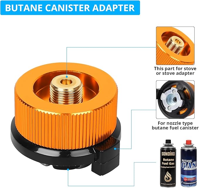 Sondiko Butane/Isobutane Refill Adapter, Fuel Transfer Device, Gas Converter Isobutane Canister Shifter, Gas Saver Plus for Fuel Canister, Backpacking Camping Stove, Burners