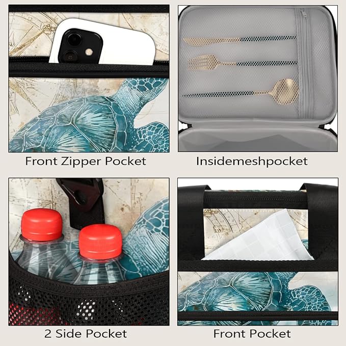 Vintage Turtle Ocean Soft Cooler Bag Insulated Lunch Box for Men & Women, Large Leakproof Lunch Bag Portable Beach Cooler for Work, Picnic, Road Trips,Fishing, Travel, Camping,A-2