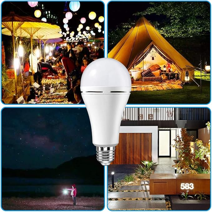 6 Pack Rechargeable Emergency LED Bulb, Multi-Function Battery Backup Emergency Light for Power Outage Camping Outdoor Activity 9W 900LM 60W Equivalent White Daylight 6000K with E26/E27 Base