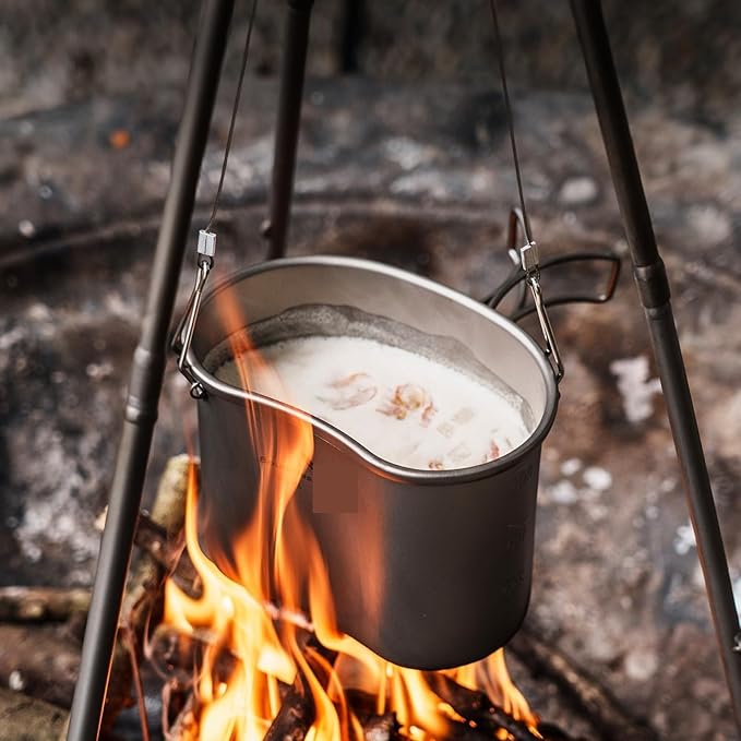 Camping Campfire Utensils, Outdoor Camping Pot Set Portable Bowl Picnic Cookware Tableware Lunch Box with Lid Backpacking Gear