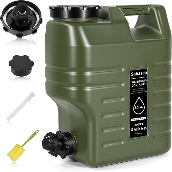 3.2 Gallon Water Jug, Portable Camping Water Jug Dispenser with Spigot, Leak-Proof Water Storage Containers for Camping, Outdoor, Hiking, Picnic, RV, BPA Free Emergency Water Tank, Green