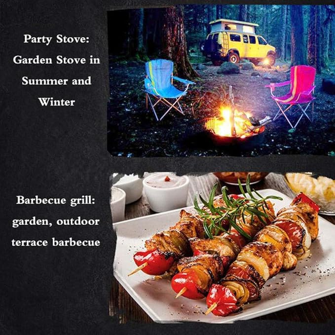 Fire Pit with Barbecue Grill Magnesium Oxide Fire Pit Bowl with Triangular Bracket Suitable for Outdoor Garden Barbecue Camping (White)