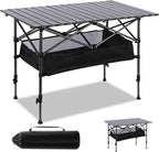 Adjustable Height Aluminum Folding Camping Table，Folding Grill Table，for Outdoor, Camping, Beach, BBQ, Patio, and Picnic, Durable & Waterproof with Carrying Bag (Trumpet)