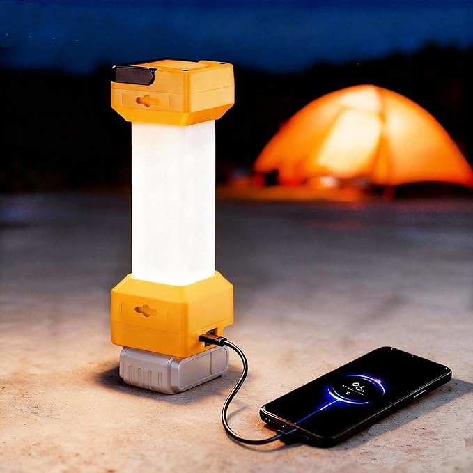 Cordless LED Work Light for Dewalt 20V Battery,Camping Lantern with Switch & Type C Output Port,Low Voltage Protection,20W 1300~2900LM,Potable for Workshop,Emergencies,Outdoor(No Battery)