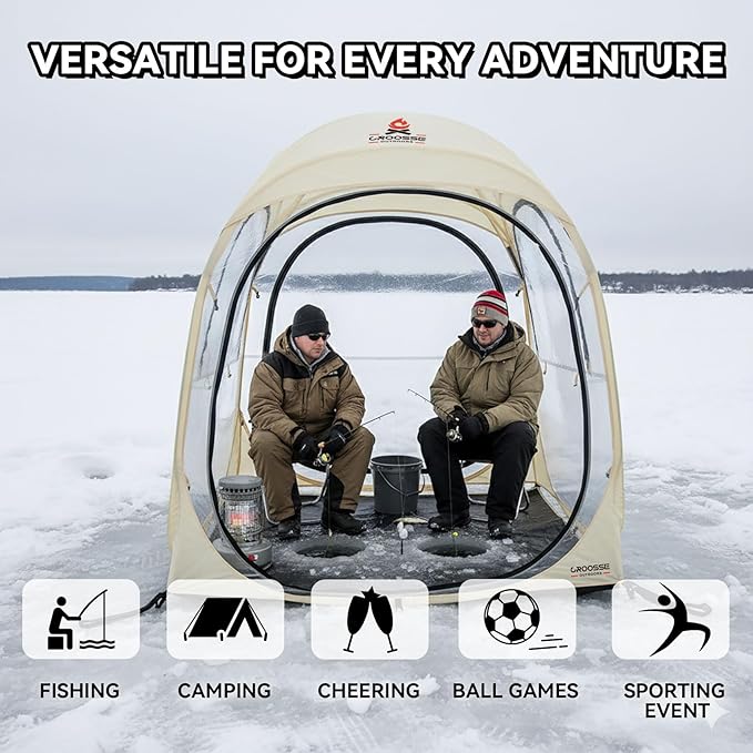 Sports Tent Pop Up Shelter – Waterproof Outdoor Bubble Tent with Floor Mat & Top Cover, 2/4 Person Clear Bubble Tents for Sports Events, Camping, Cheering and Fishing