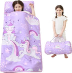 Toddler Nap Mat with Pillow and Blanket, Extra Large Rolled Napping Mats,Slumber Bags for Boys Girls,Kids Sleeping Bag for Daycare, Preschool Travel Camping