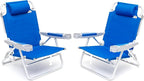SUNNYFEEL Extra Wide 28" Low Beach Chair 2 Pack 5 Position Lay Flat, XL Oversized Portable Folding Camping Chairs with Cup Holder for Outdoor/Trip, Foldable Backpack Beach Chair for Adults