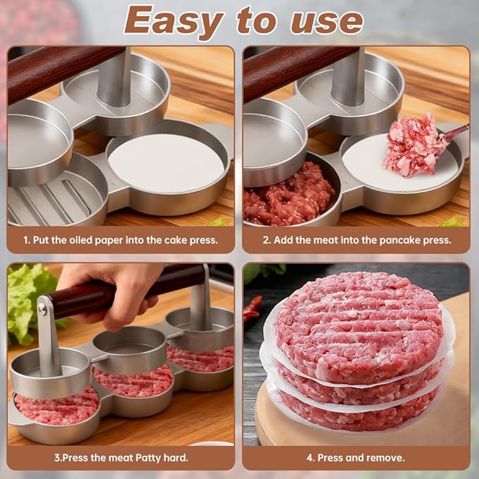 Mini Burger Press with 100 Patty Papers,Meat Patty Maker Round Shape Hamburger Meat Beef Grill Burger Press for Hamburger,Barbecue,Picnic,Camping,Three 2.56-inch molds