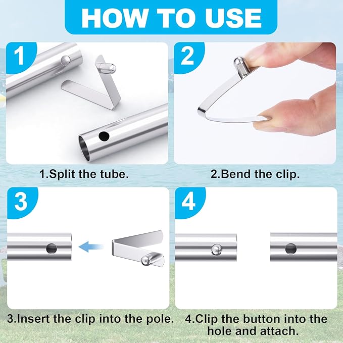 20PCS Push Button Spring Pins, Stainless Steel Tent Pole Clips, 6mm Kayak Paddle Spring Snap Clips, Outdoor Locking Tube Accessories for Camping, Tent, Umbrella