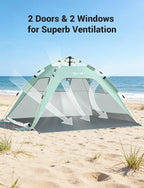 Glymnis Pop Up Beach Tent Sun Shade Shelter for 3-4 Person with UPF 50+, Lightweight & Easy Setup, Vent Windows & Zippered Door, Extended Floor Family Instant Beach Tent