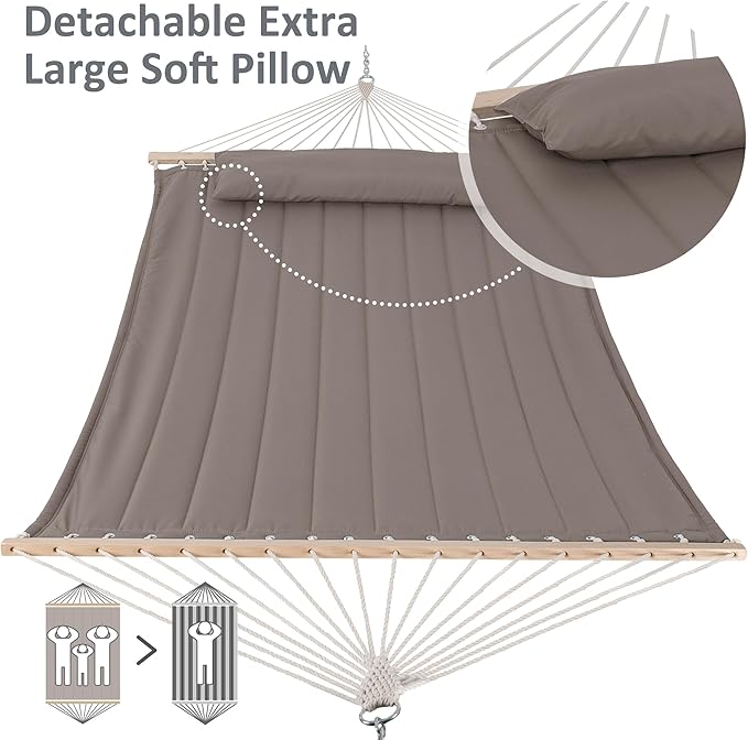SUNCREAT Hammocks Replacement Hammock for Stand, 475 lbs Capacity, Two Person Backyard Hammock for Outside, Brown