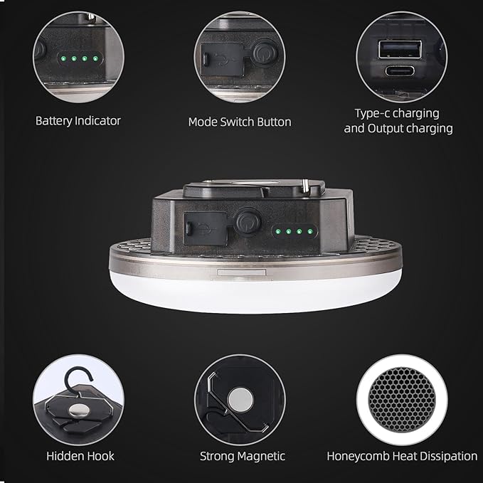 12000mAh 5000LM Camping Lights 3 Lighting Modes Bright Rechargeable LED Lamp 40W Hanging Tent Lights IPX5 Waterproof,Magnet,Power Failure Emergency Survival Kits & Christmas Day Gift