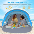Gorich Beach Tent Sun Shelter with UPF50+ UV Protection for 1-2/3/4-5/6-7 Person, Lightweight & Portable Beach Shade Canopy with 2 Zippered Doors, Easy Setup Family Beach Umbrella