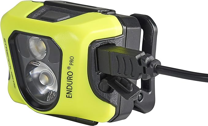 Streamlight 61436 Enduro Pro 200-Lumen USB Rechargeable LED Headlamp with Elastic Head Strap, Rubber Hard Hat Strap, 3M Dual Lock Fasteners, and USB Cable, Yellow
