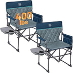 TIMBER RIDGE 2 Pack Camping Directors Chairs with Side Table Pockets, Portable Folding Heavy Duty Lawn Chair for Outdoor Fishing Trip Picnic Concert 400lbs, Blue